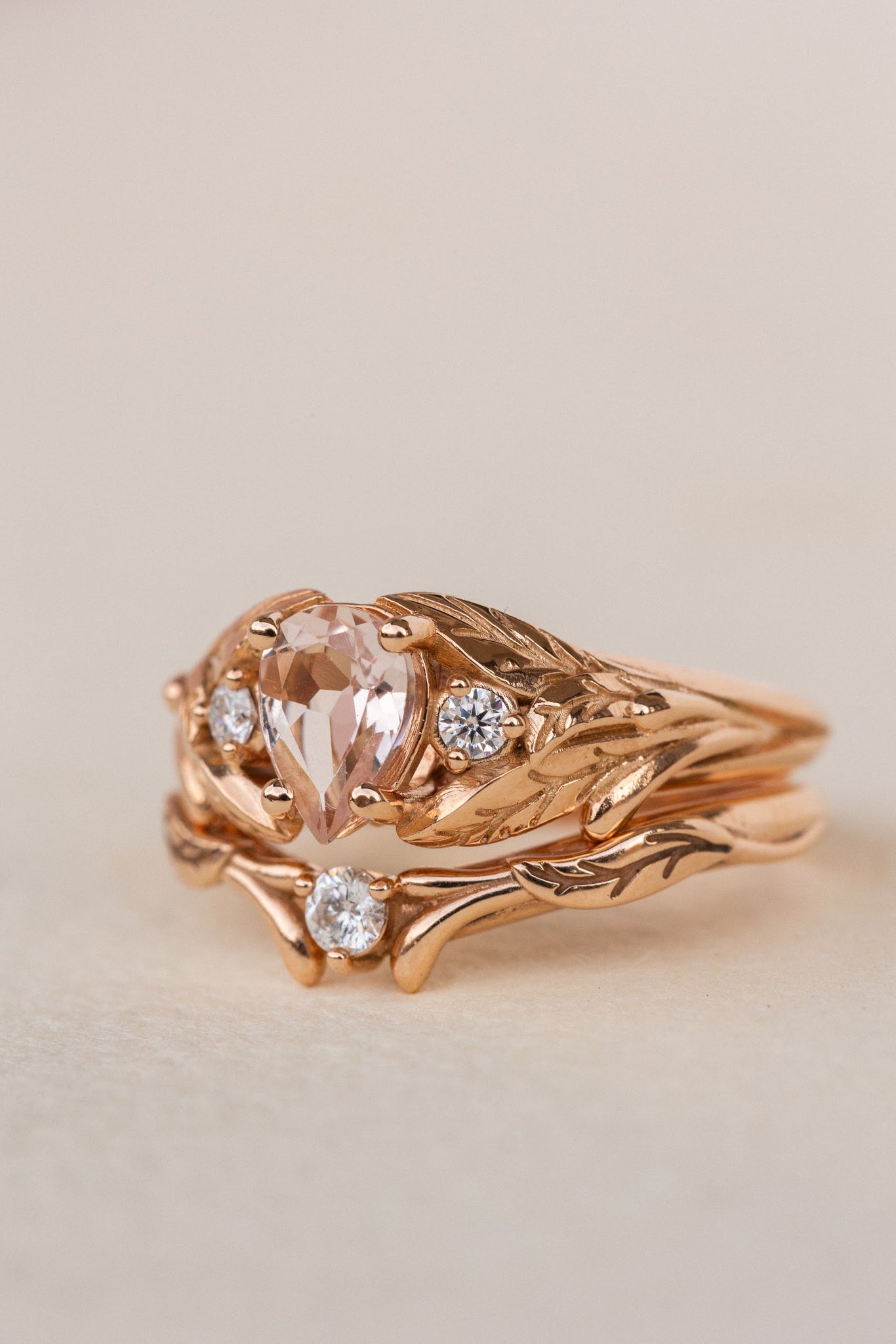 Morganite and side diamonds engagement ring, nature inspired gold proposal ring  / Wisteria - Eden Garden Jewelry™