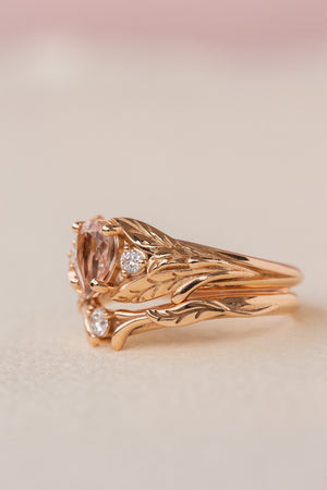 Morganite and side diamonds engagement ring, nature inspired gold proposal ring  / Wisteria - Eden Garden Jewelry™