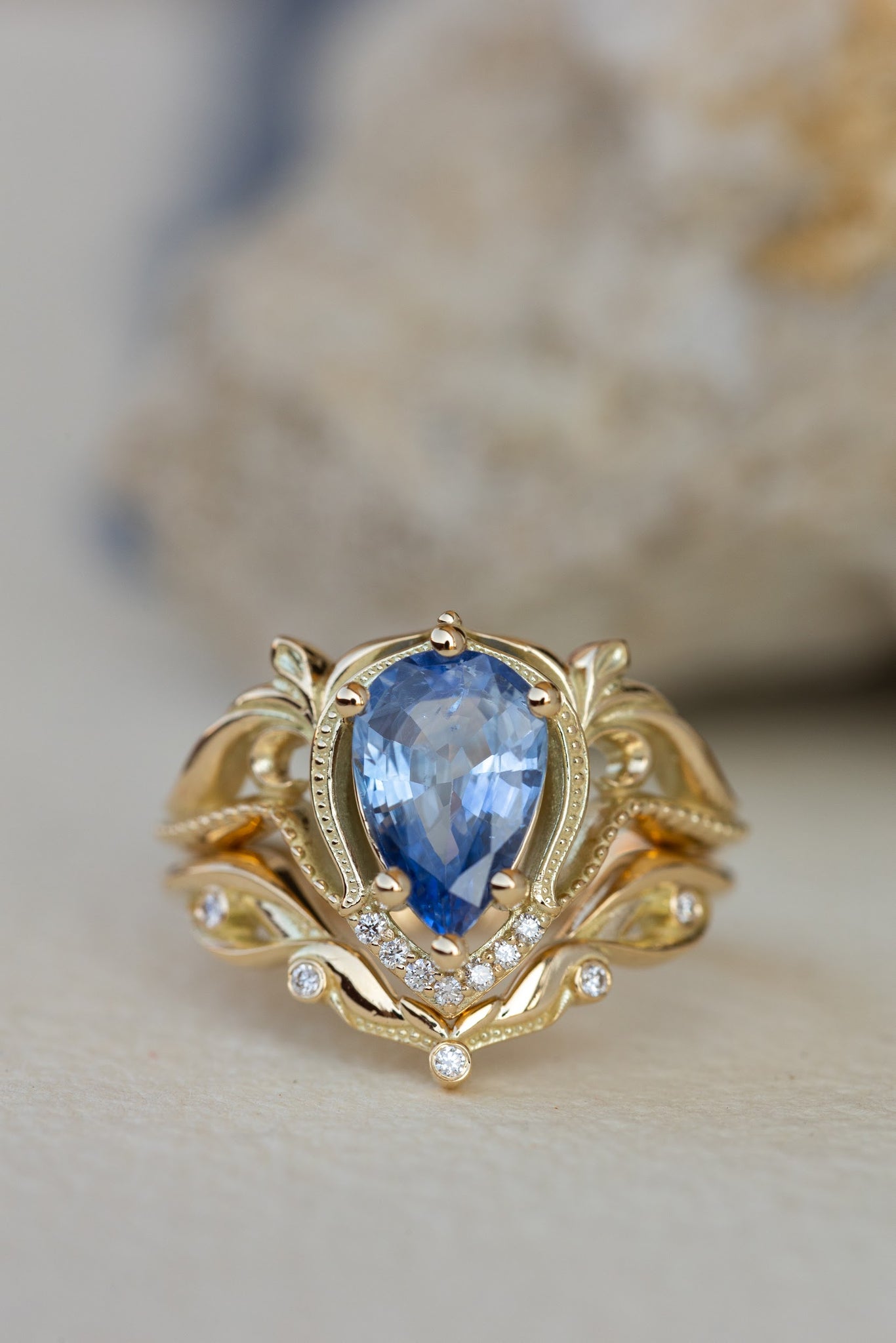 2 carat light blue sapphire engagement ring, vintage inspired gold statement ring / Lida - Eden Garden Jewelry™