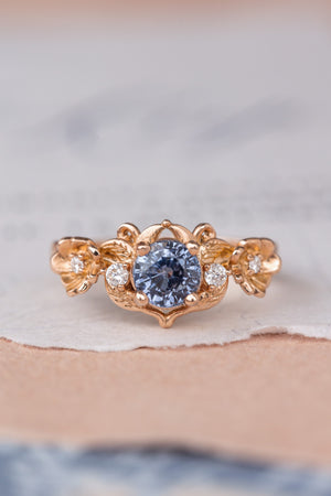 Violetish blue sapphire engagement ring set, stacking rings set with flower and diamonds / Adelina - Eden Garden Jewelry™