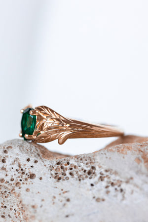 READY TO SHIP: Wisteria engagement ring with pear cut lab emerald in 14K rose gold, AVAILABLE RING SIZES: 4.25-6.25 US - Eden Garden Jewelry™