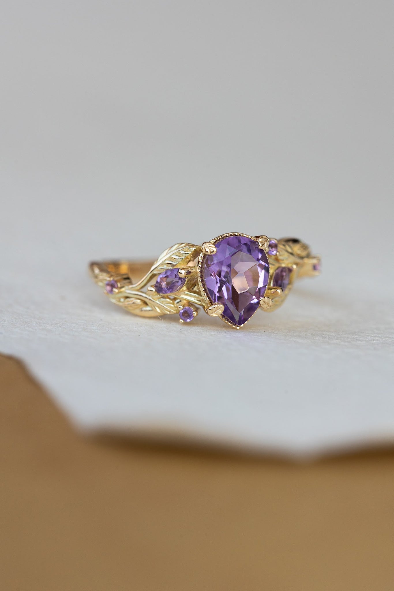 Amethyst engagement ring, gold vines and leaves proposal ring / Patricia - Eden Garden Jewelry™