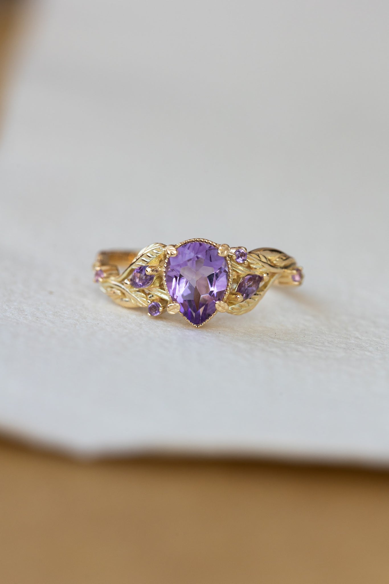 Amethyst engagement ring, gold vines and leaves proposal ring / Patricia - Eden Garden Jewelry™