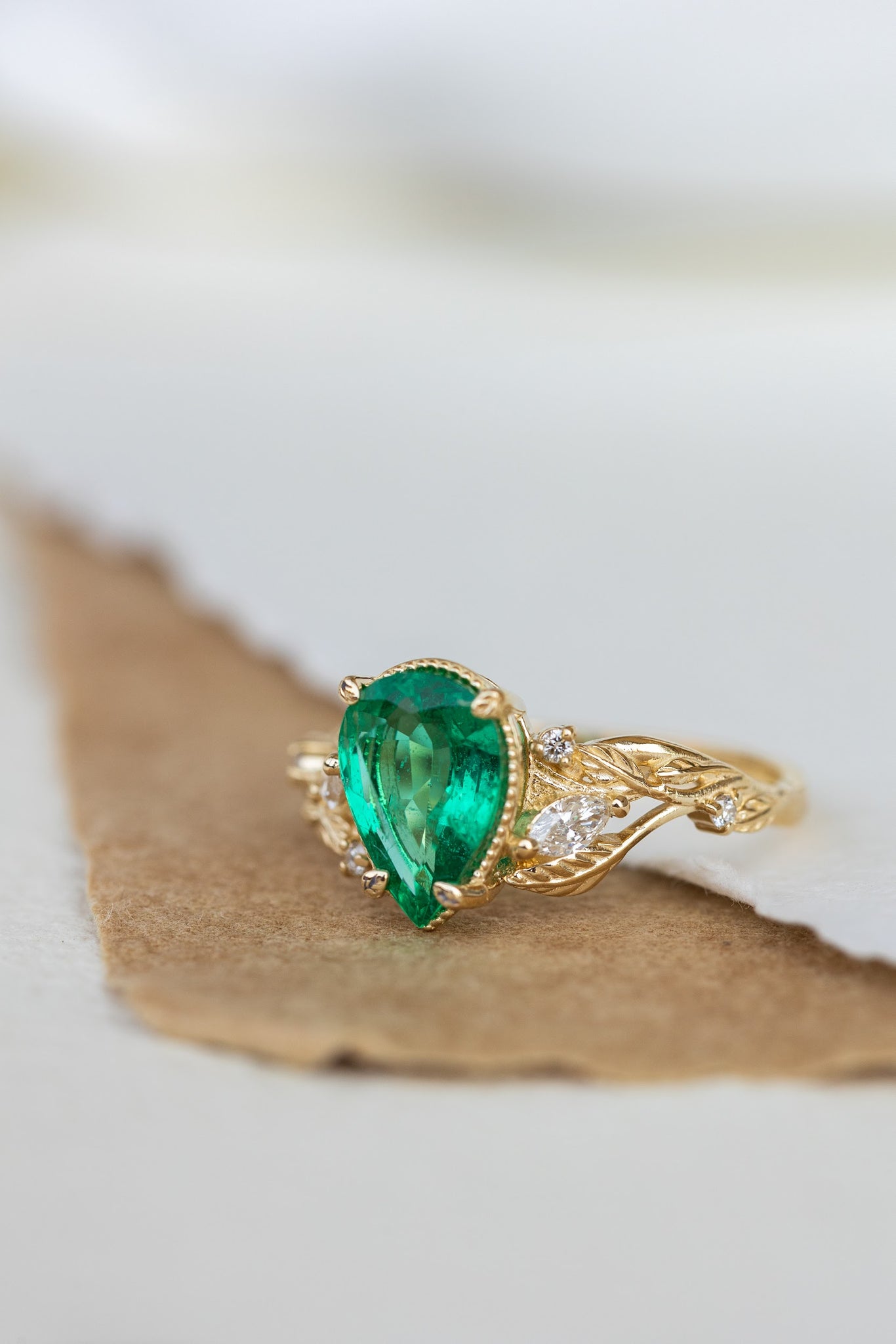 Big pear natural emerald engagement ring, gold nature inspired promise ring / Patricia - Eden Garden Jewelry™