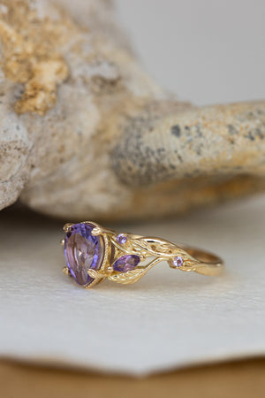 Amethyst engagement ring, gold vines and leaves proposal ring / Patricia - Eden Garden Jewelry™