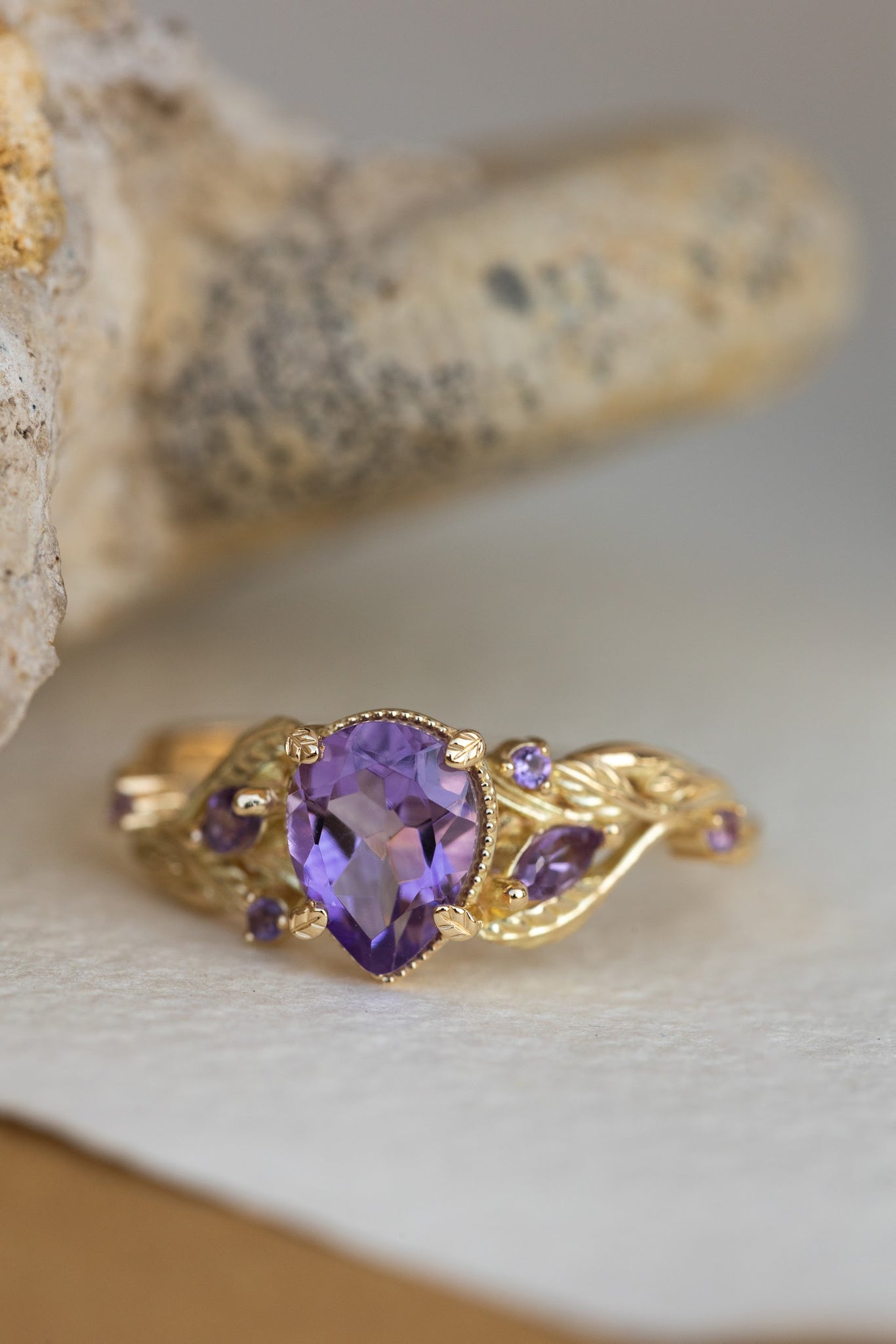 Amethyst engagement ring, gold vines and leaves proposal ring / Patricia - Eden Garden Jewelry™