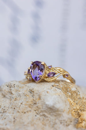 Amethyst engagement ring, gold vines and leaves proposal ring / Patricia - Eden Garden Jewelry™