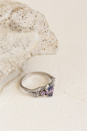 Natural bicolor purple sapphire nature inspired white gold engagement ring / Japanese Maple - Eden Garden Jewelry™