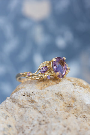 Amethyst engagement ring, gold vines and leaves proposal ring / Patricia - Eden Garden Jewelry™