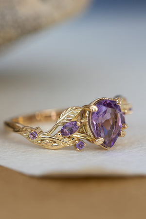 Amethyst engagement ring, gold vines and leaves proposal ring / Patricia - Eden Garden Jewelry™