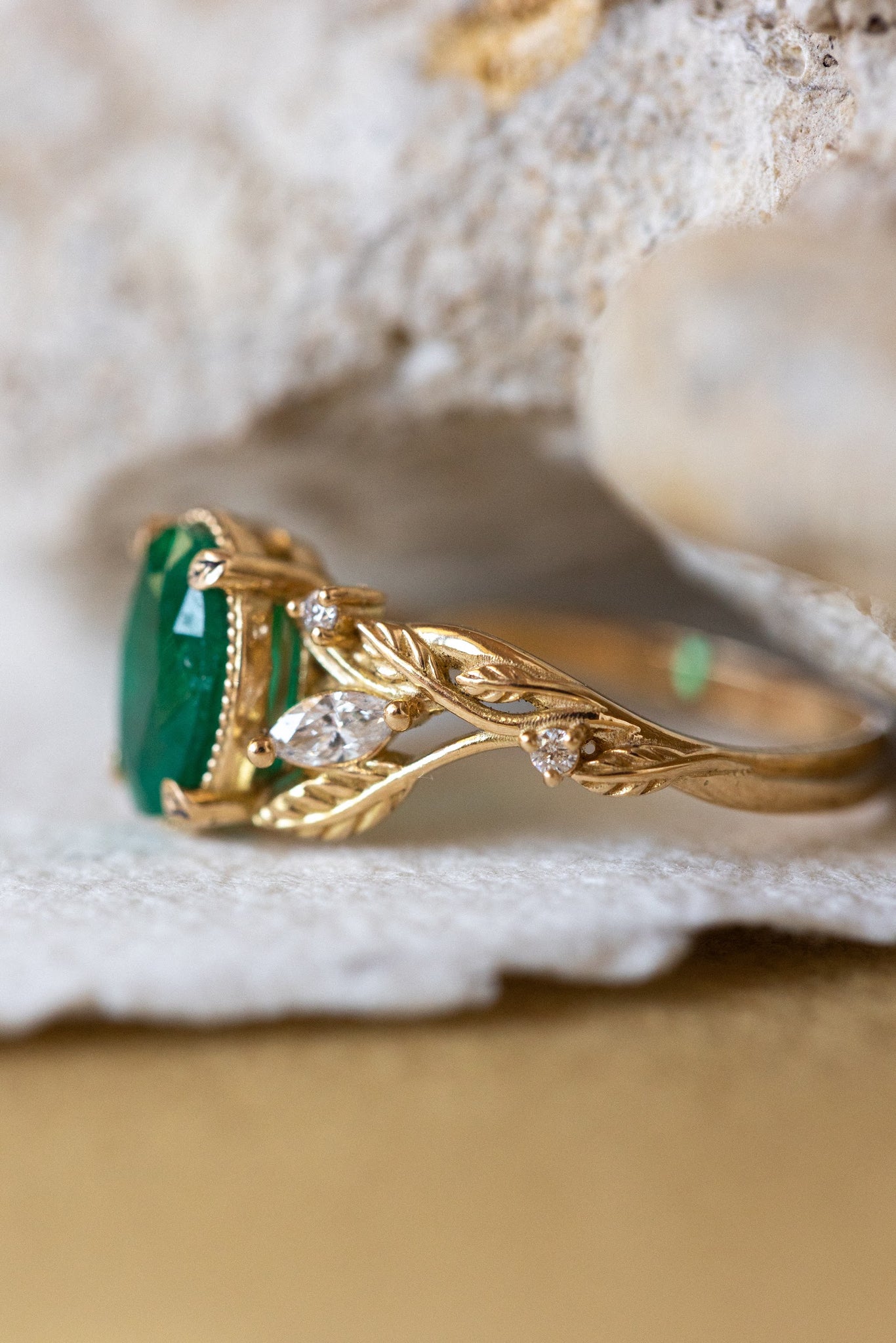 Natural emerald and diamonds engagement ring, gold nature inspired engagement ring / Patricia - Eden Garden Jewelry™