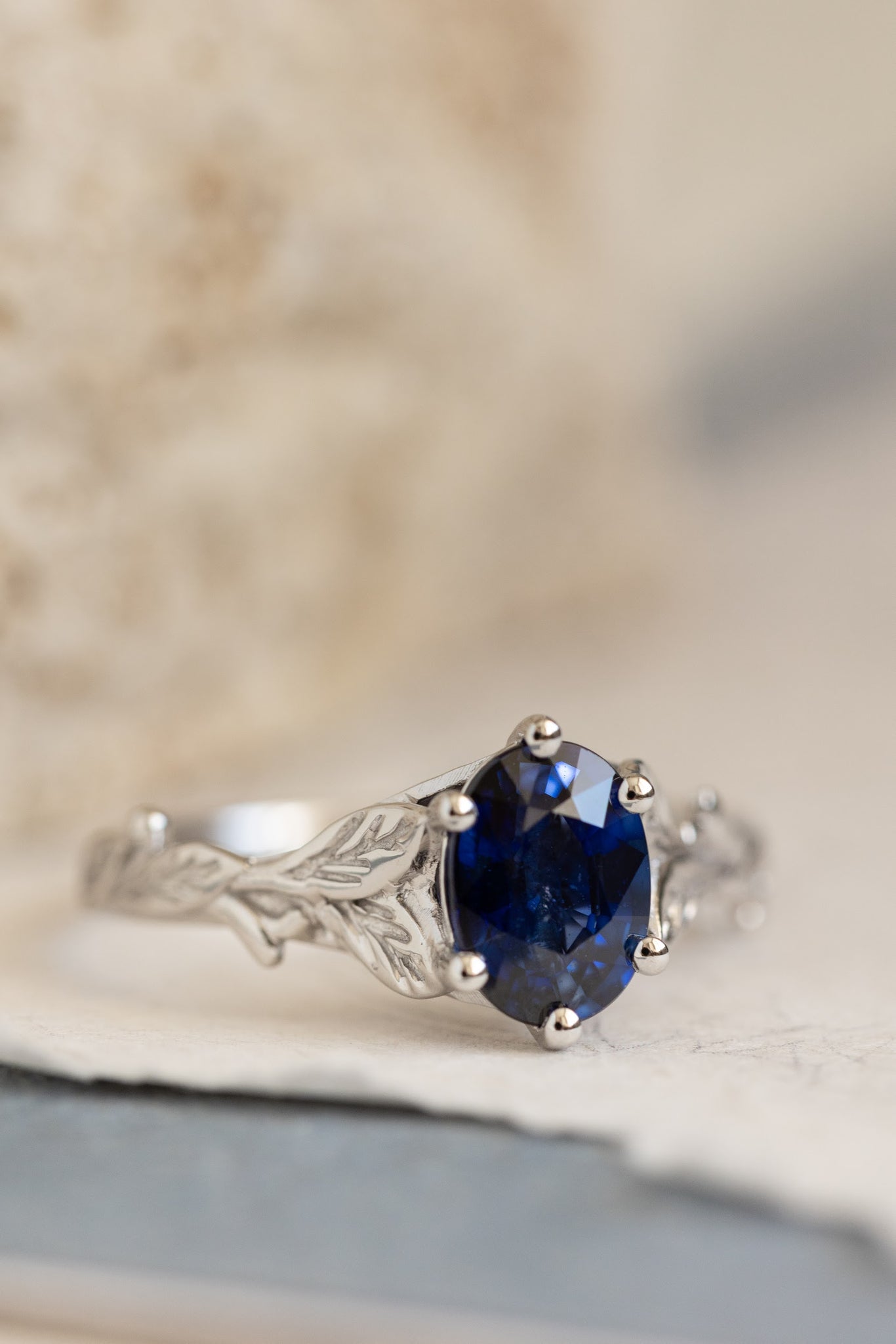 READY TO SHIP: Freesia in 14K white gold, oval cut natural blue sapphire, AVAILABLE RING SIZES: 6-8 US - Eden Garden Jewelry™