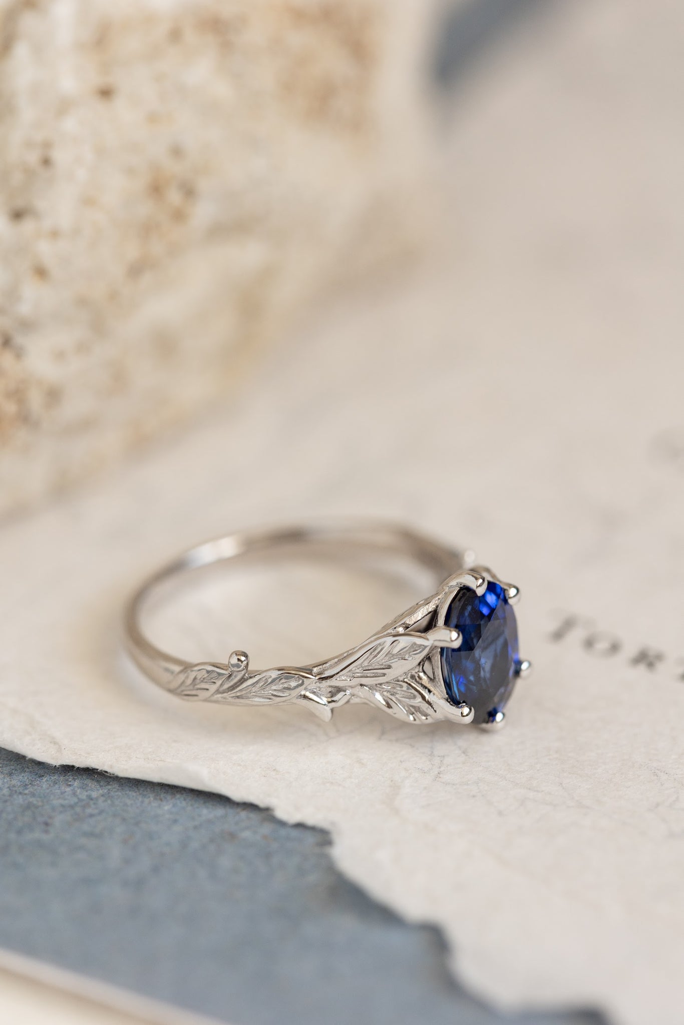 READY TO SHIP: Freesia in 14K white gold, oval cut natural blue sapphire, AVAILABLE RING SIZES: 6-8 US - Eden Garden Jewelry™