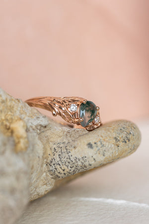 One of a kind moss agate engagement ring, rose gold engagement ring with accent diamonds / Wisteria - Eden Garden Jewelry™