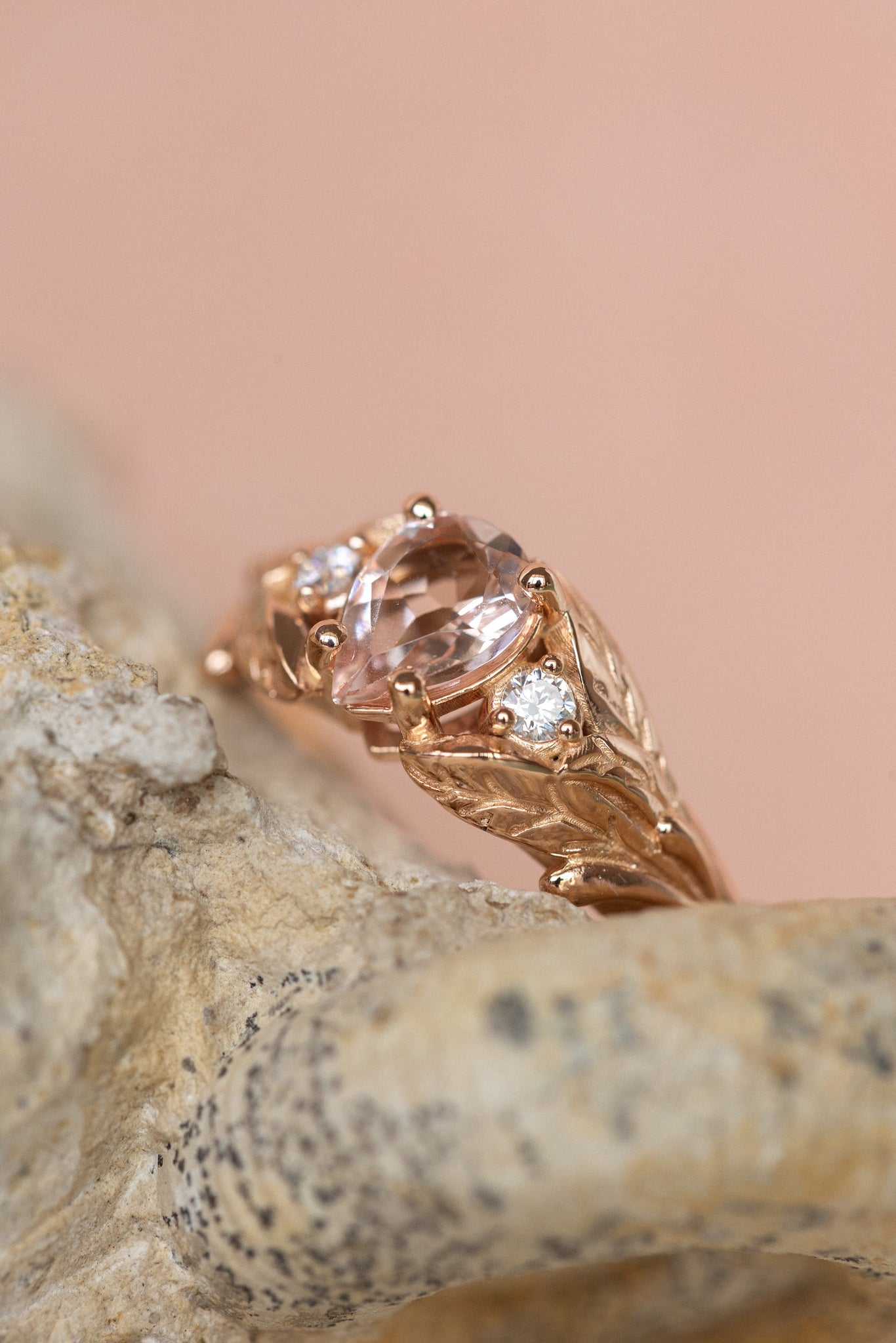 Morganite and side diamonds engagement ring, nature inspired gold proposal ring  / Wisteria - Eden Garden Jewelry™