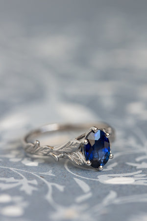 READY TO SHIP: Freesia in 14K white gold, oval cut natural blue sapphire, AVAILABLE RING SIZES: 6-8 US - Eden Garden Jewelry™