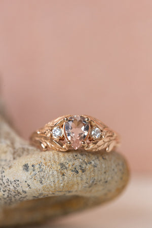 Morganite and side diamonds engagement ring, nature inspired gold proposal ring  / Wisteria - Eden Garden Jewelry™