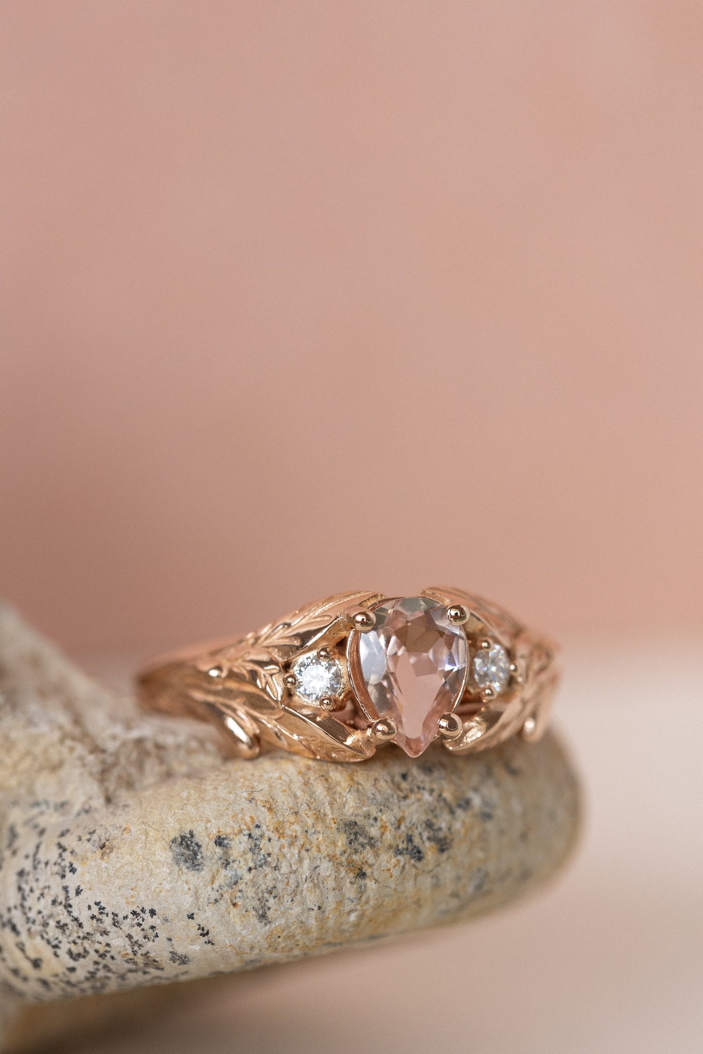 Morganite and side diamonds engagement ring, nature inspired gold proposal ring  / Wisteria - Eden Garden Jewelry™