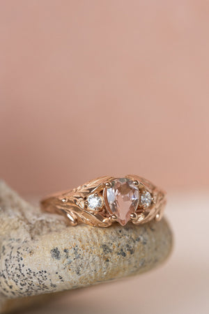 Morganite and side diamonds engagement ring, nature inspired gold proposal ring  / Wisteria - Eden Garden Jewelry™