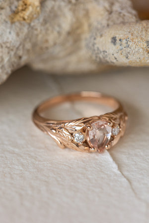 Morganite and side diamonds engagement ring, nature inspired gold proposal ring  / Wisteria - Eden Garden Jewelry™