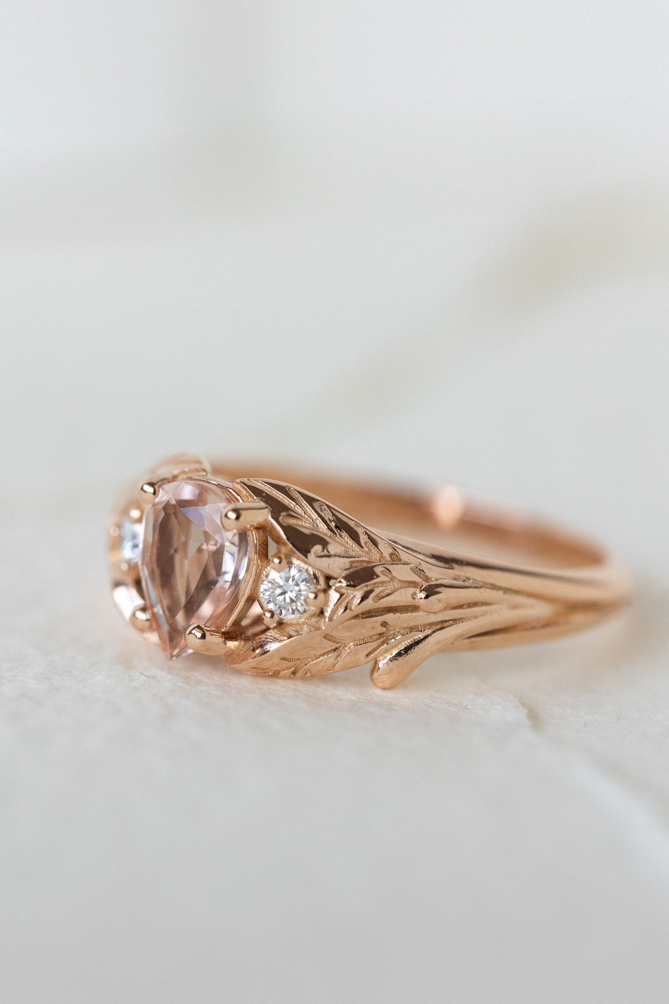 Morganite and side diamonds engagement ring, nature inspired gold proposal ring  / Wisteria - Eden Garden Jewelry™