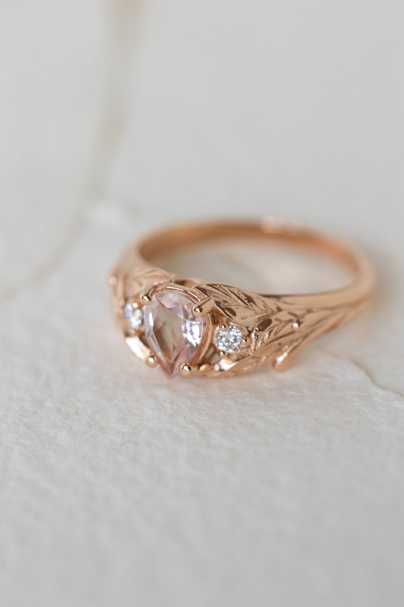 Morganite and side diamonds engagement ring, nature inspired gold proposal ring  / Wisteria - Eden Garden Jewelry™