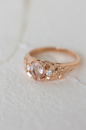 Morganite and side diamonds engagement ring, nature inspired gold proposal ring  / Wisteria - Eden Garden Jewelry™