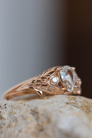 White sapphire engagement ring, rose gold engagement ring with accent diamonds / Wisteria - Eden Garden Jewelry™