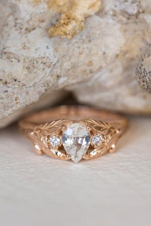 White sapphire engagement ring, rose gold engagement ring with accent diamonds / Wisteria - Eden Garden Jewelry™