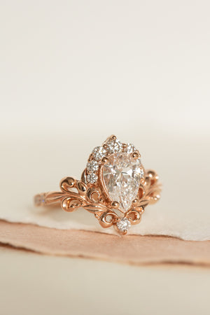 Lab grown diamond engagement ring, nature inspired  rose gold ring with diamond halo / Sophie - Eden Garden Jewelry™