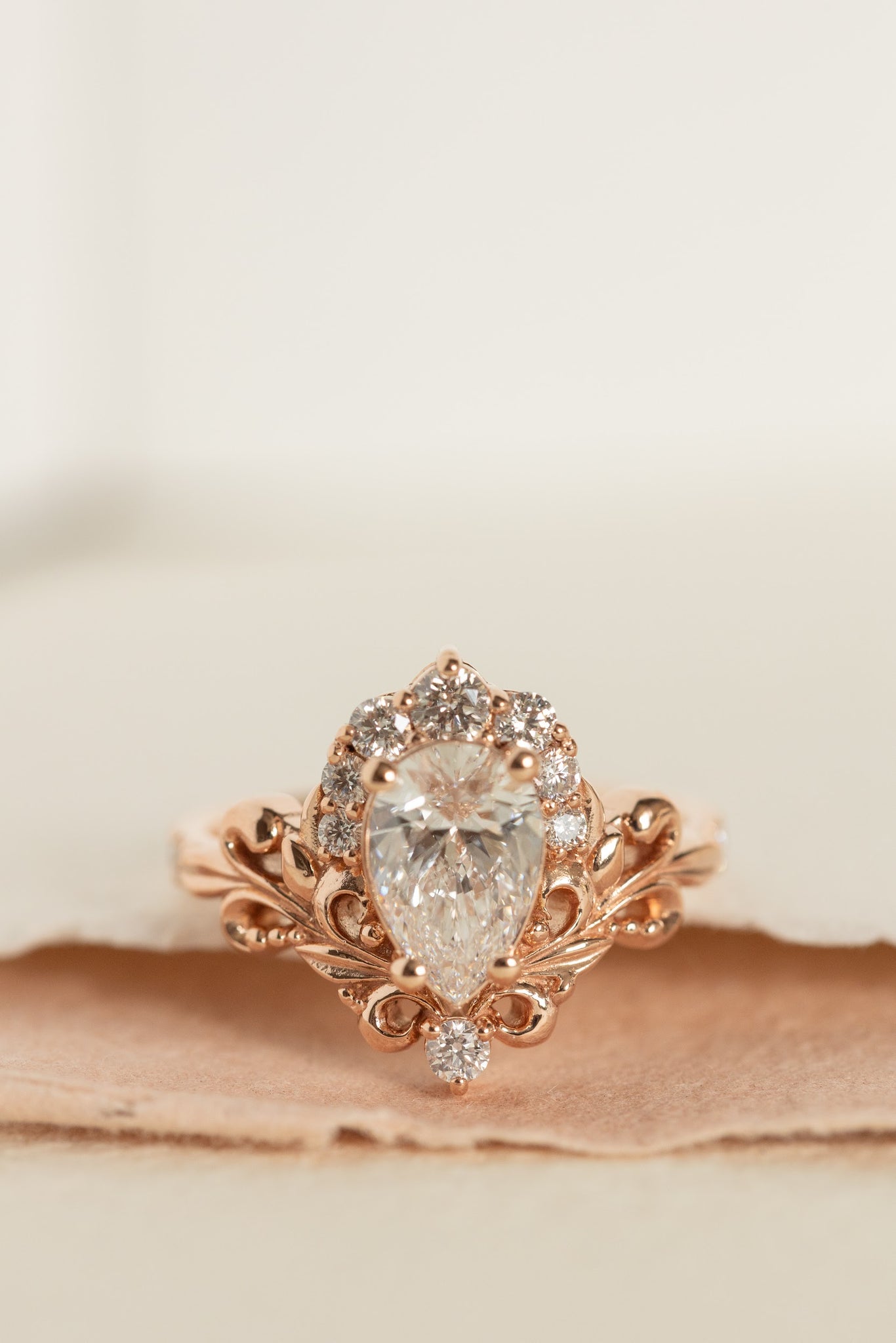 Lab grown diamond engagement ring, nature inspired  rose gold ring with diamond halo / Sophie - Eden Garden Jewelry™