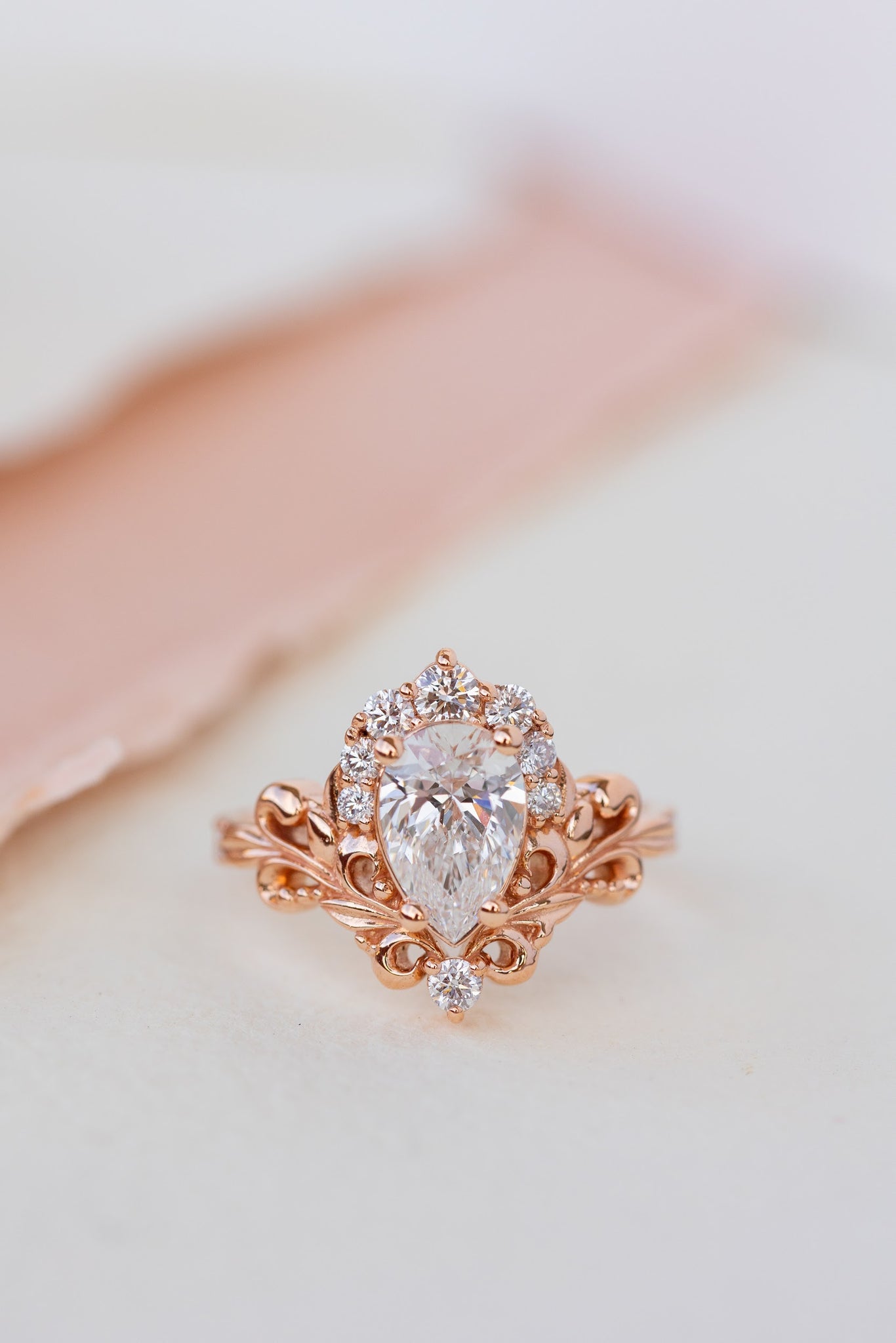 Lab grown diamond engagement ring, nature inspired  rose gold ring with diamond halo / Sophie - Eden Garden Jewelry™