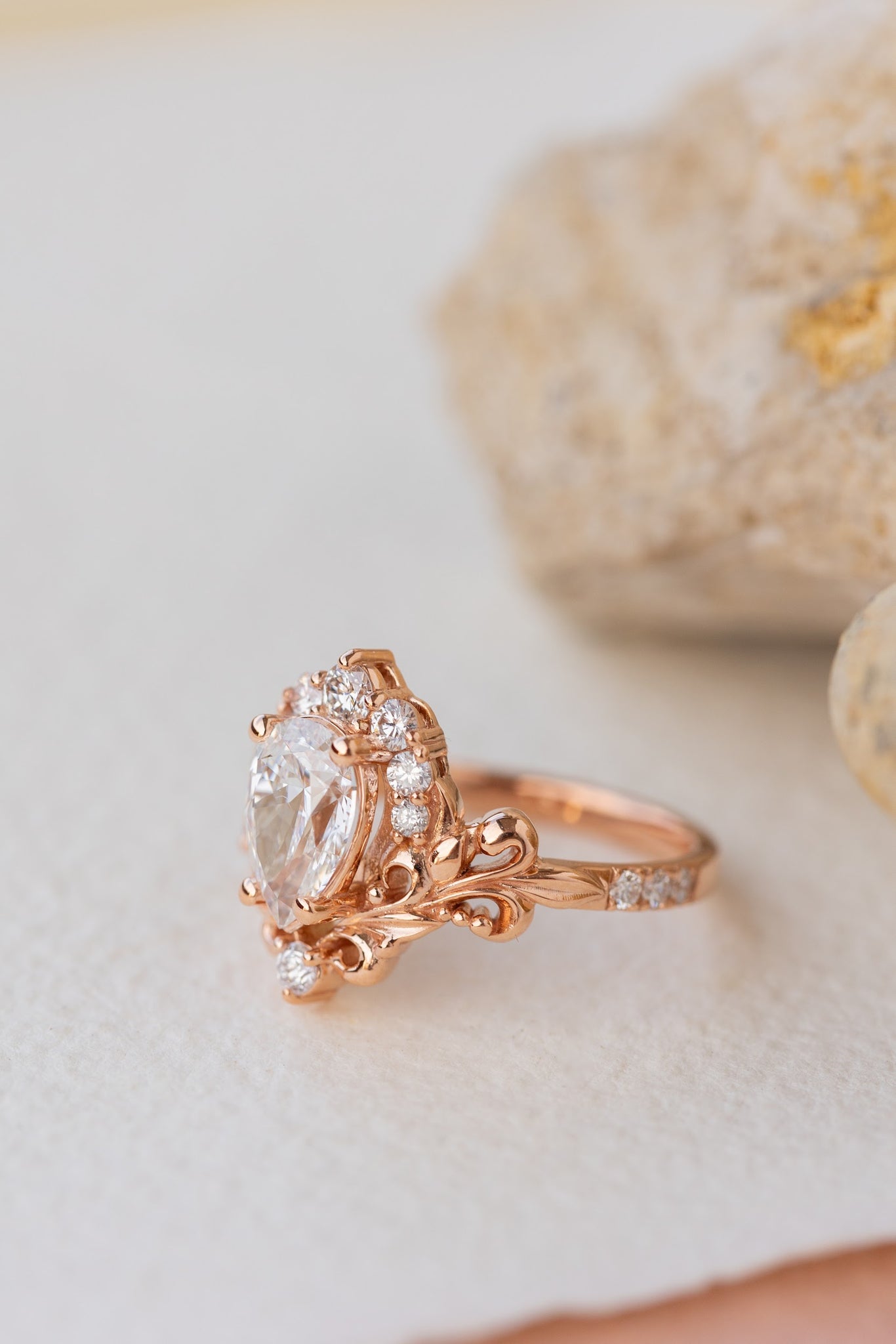 Lab grown diamond engagement ring, nature inspired  rose gold ring with diamond halo / Sophie - Eden Garden Jewelry™