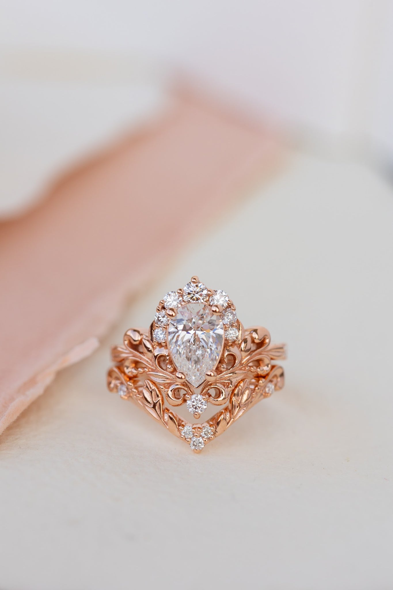 Lab grown diamond engagement ring, nature inspired  rose gold ring with diamond halo / Sophie - Eden Garden Jewelry™