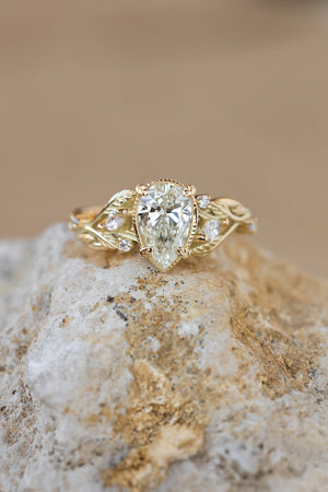 Nature themed bridal ring set with lab grown diamond, ethical diamond engagement ring set / Patricia - Eden Garden Jewelry™