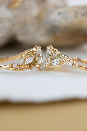 Lab grown diamond engagement ring, gold nature inspired ring with leaves and diamonds / Patricia - Eden Garden Jewelry™