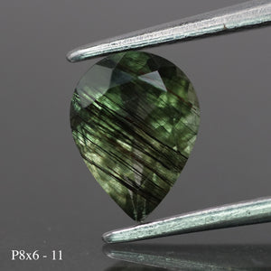 Rutile Peridot | natural, green color, pear-cut, 8x6mm, 1ct - choose yours