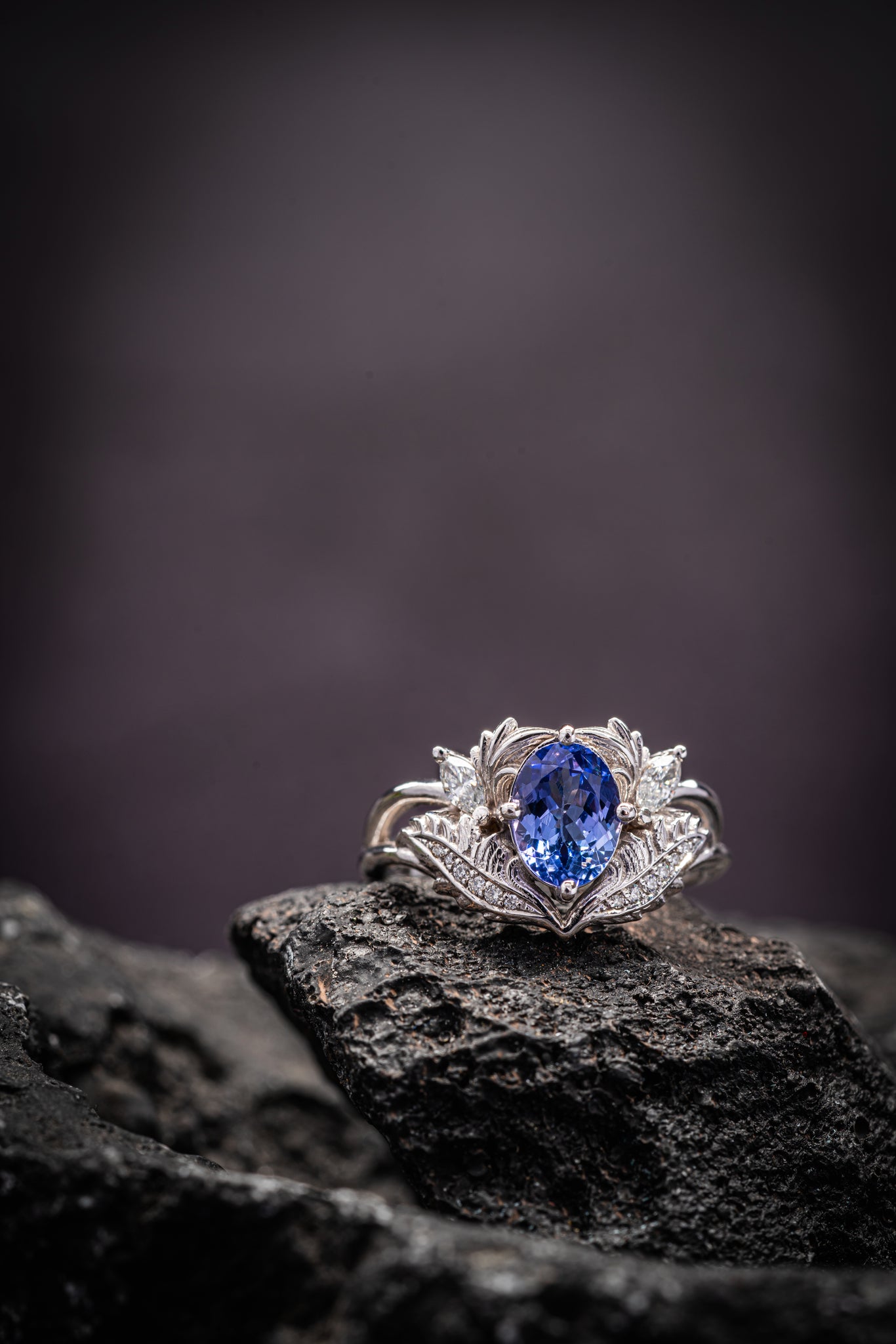 READY TO SHIP: Adonis in 14K white gold, natural tanzanite 8x6 mm, diamonds, RING SIZE 5.5 - 8.5 US