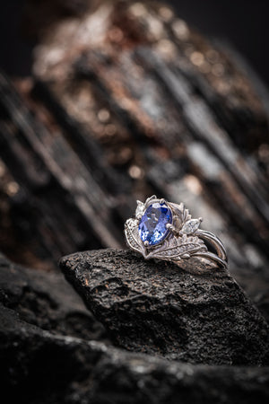 READY TO SHIP: Adonis in 14K white gold, natural tanzanite 8x6 mm, diamonds, RING SIZE 5.5 - 8.5 US