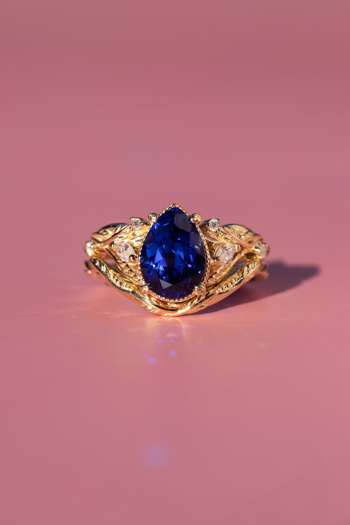 Pear sapphire twig engagement ring, royal blue lab sapphire proposal ring with diamonds / Patricia - Eden Garden Jewelry™