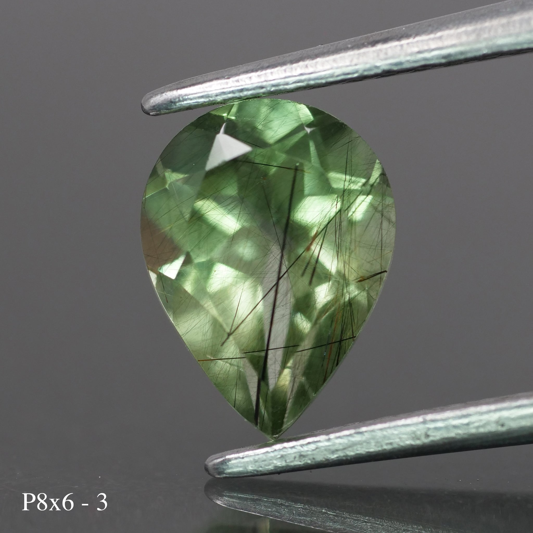 Rutile Peridot | natural, green color, pear-cut, 8x6mm, 1ct - choose yours