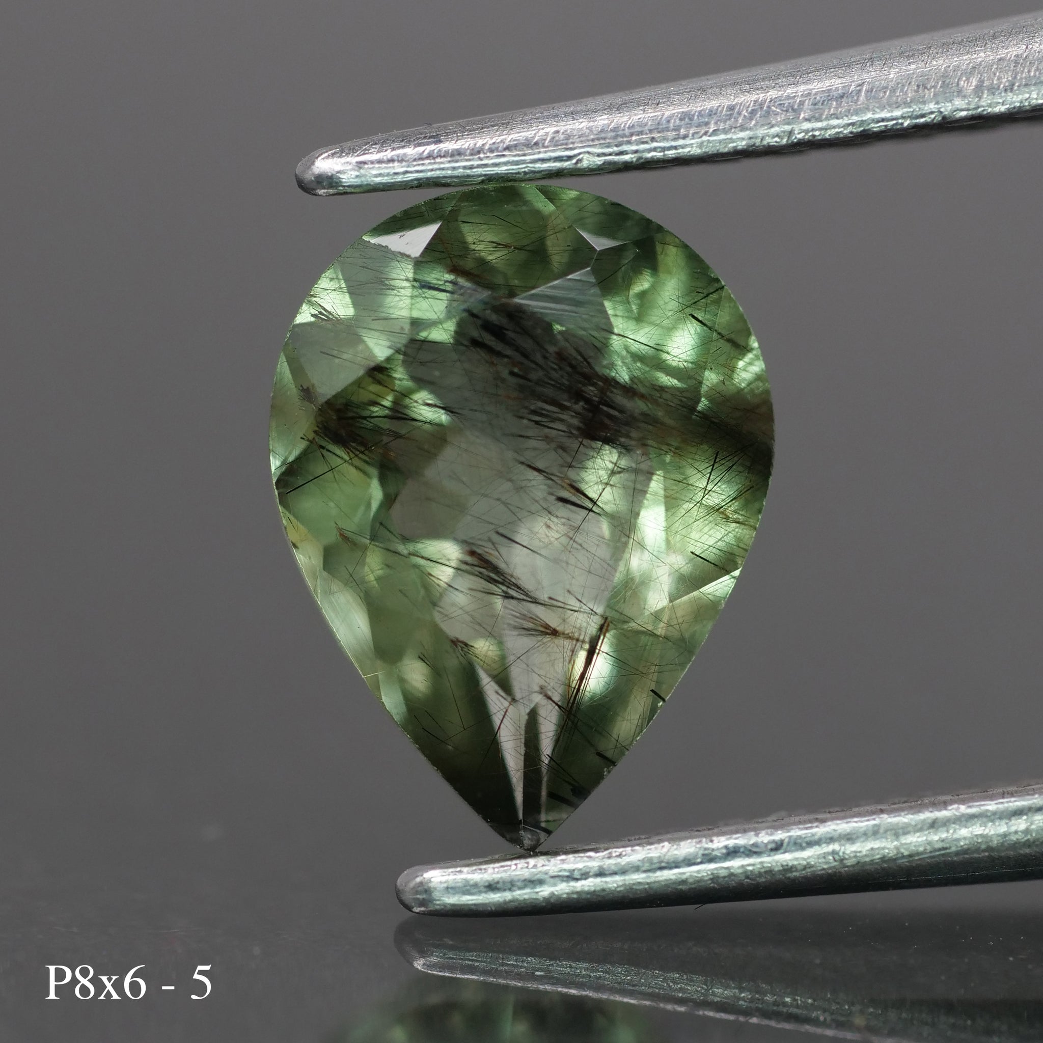 Rutile Peridot | natural, green color, pear-cut, 8x6mm, 1ct - choose yours