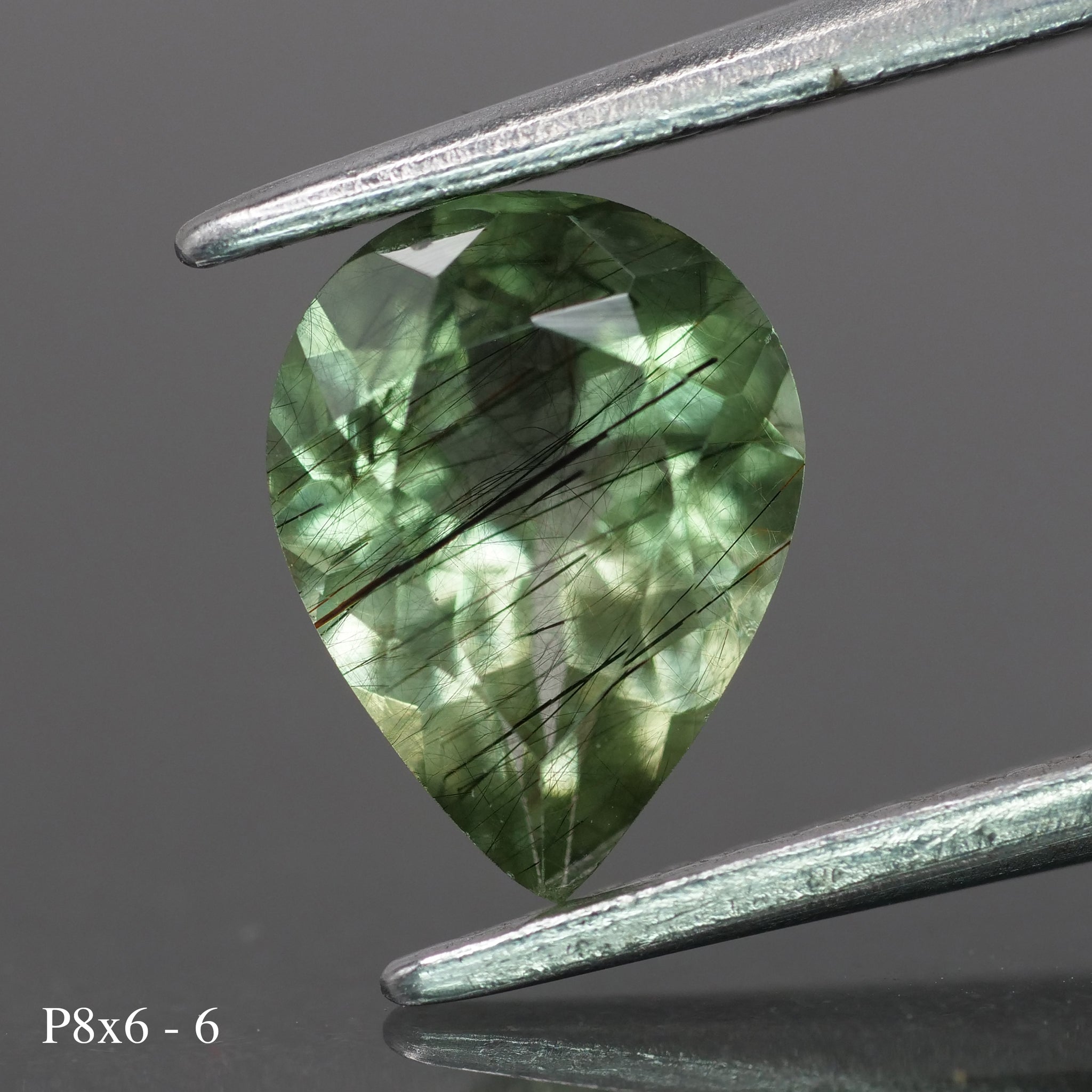 Rutile Peridot | natural, green color, pear-cut, 8x6mm, 1ct - choose yours