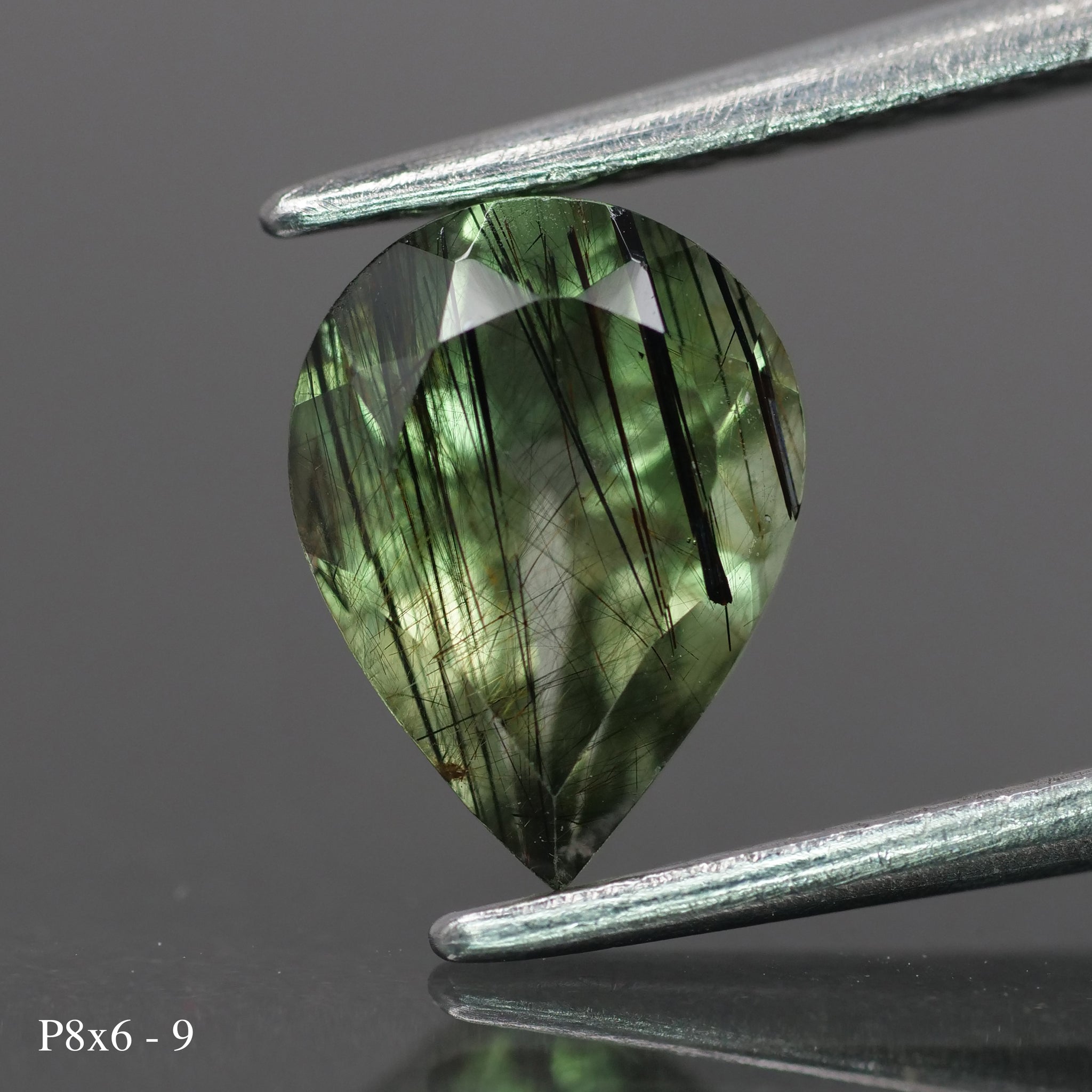 Rutile Peridot | natural, green color, pear-cut, 8x6mm, 1ct - choose yours