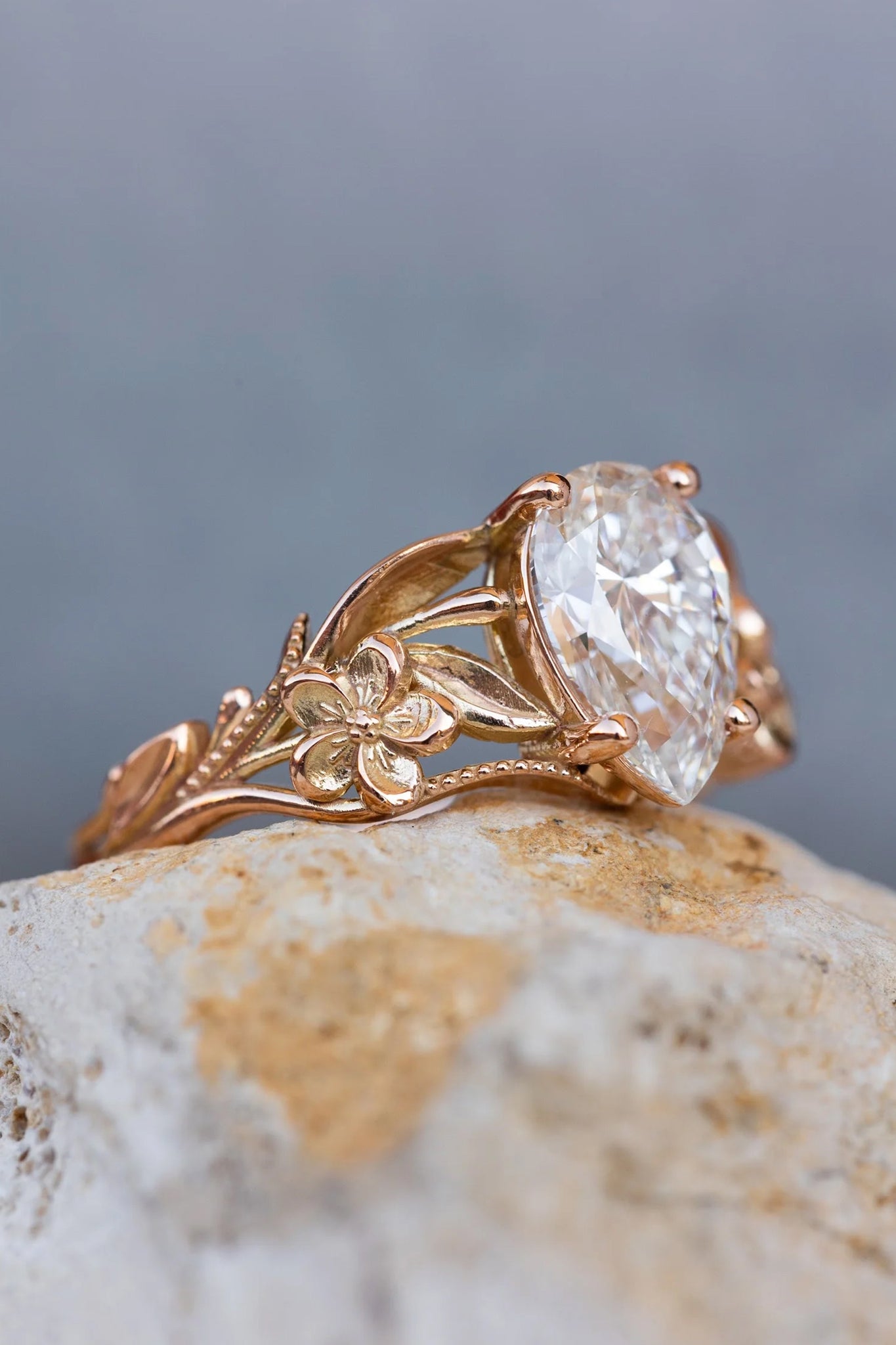 READY TO SHIP: Eloise engagement ring in 14K rose gold, big lab grown diamond, 10x7 mm, AVAILABLE RING SIZES: 5.25 - 8.25 US