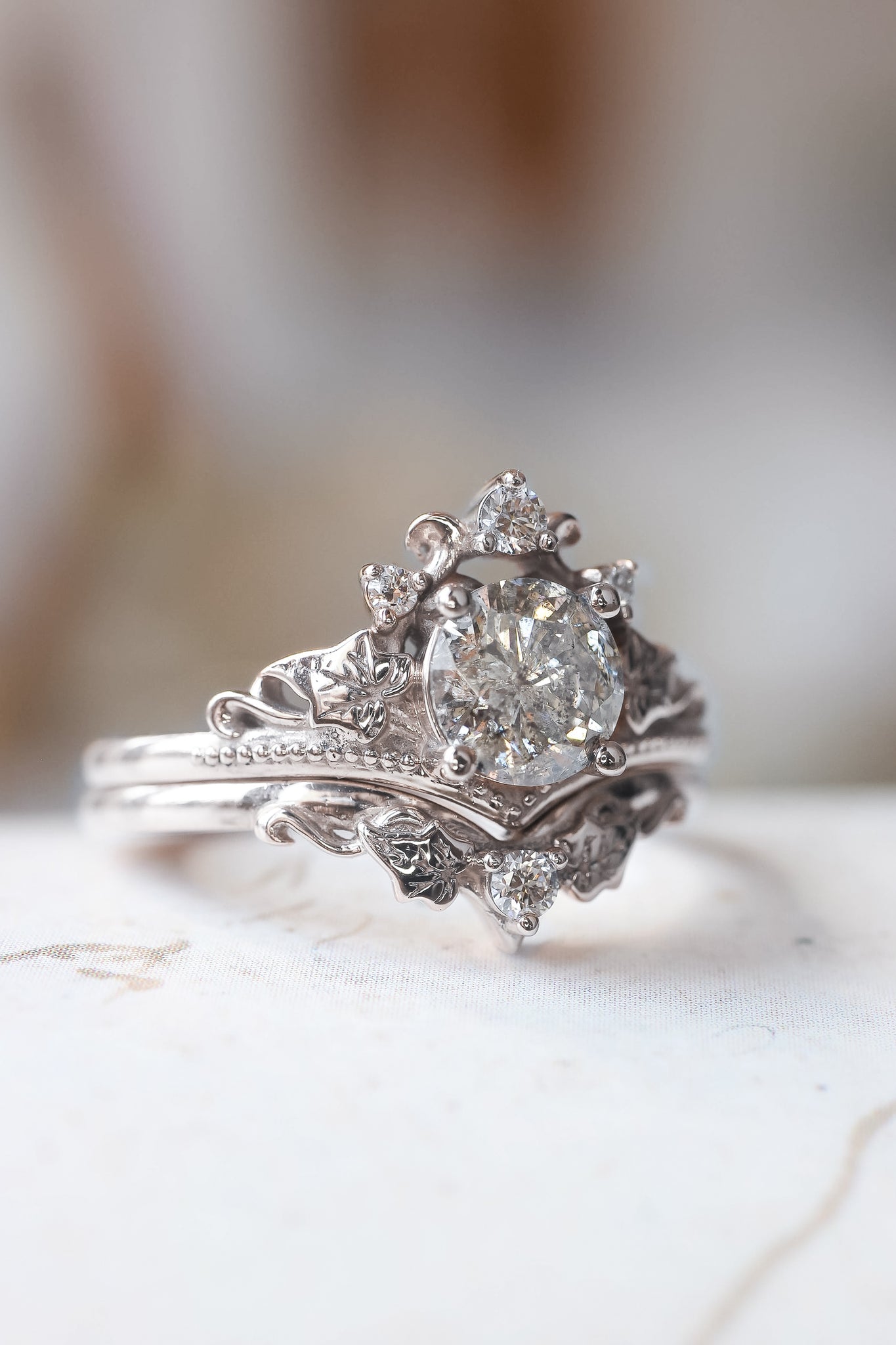 Salt and pepper diamond engagement ring, bridal ring set  / Ariadne - Eden Garden Jewelry™