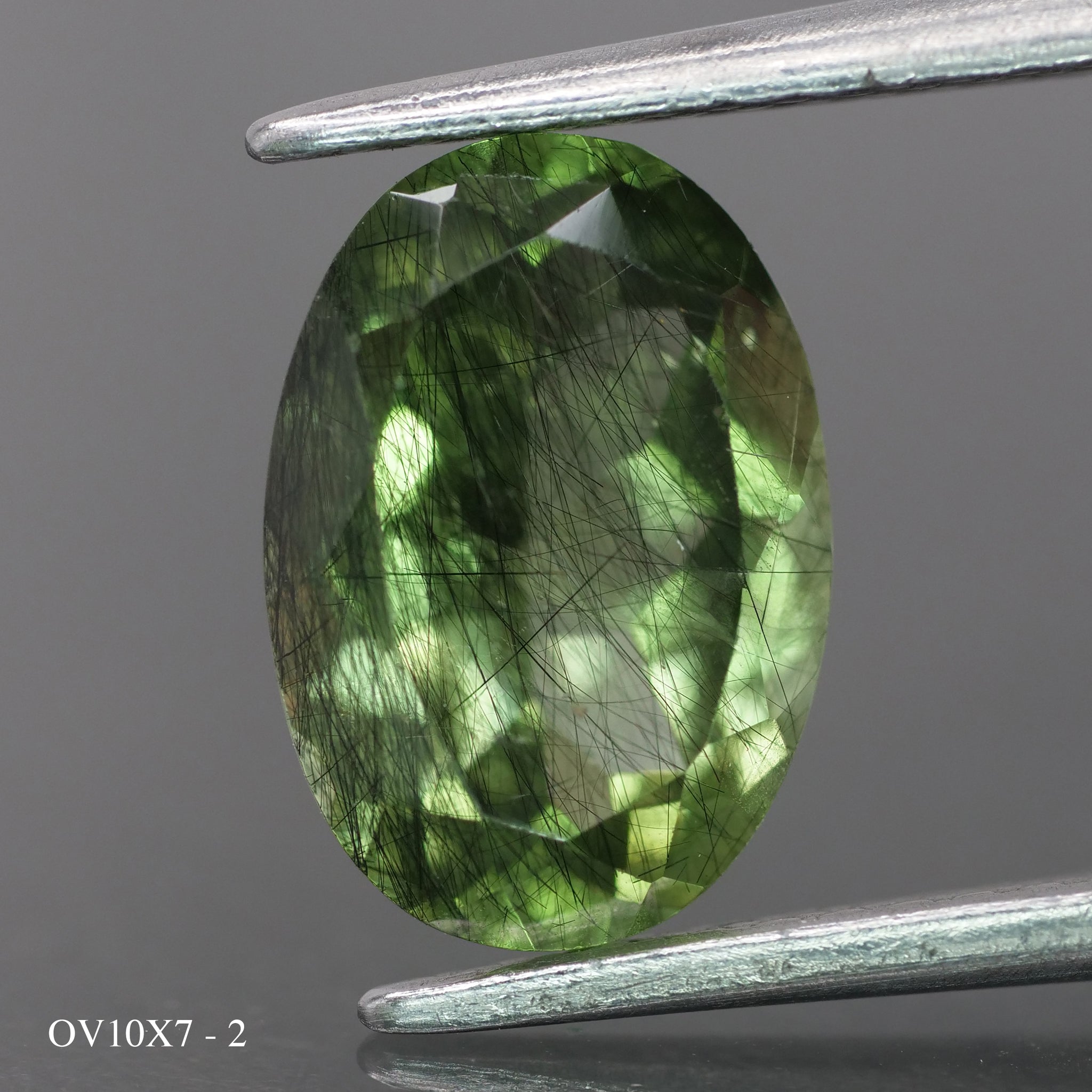 Rutile Peridot | natural, green color, oval-cut, 10x7mm, 2 ct - choose yours