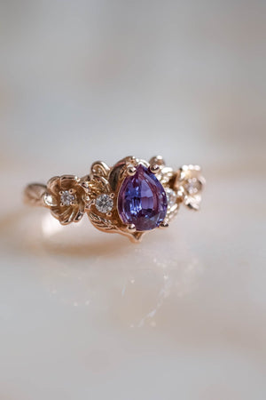 Adelina | floral engagement ring setting, pear cut gemstone - Eden Garden Jewelry™