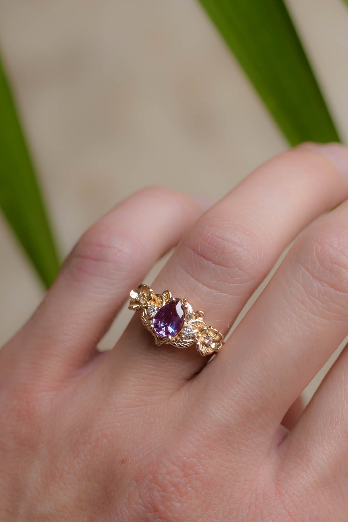 Adelina | floral engagement ring setting, pear cut gemstone - Eden Garden Jewelry™