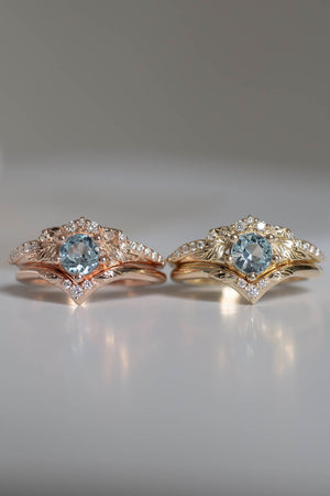 Amelia | bridal ring set, round cut gemstone setting